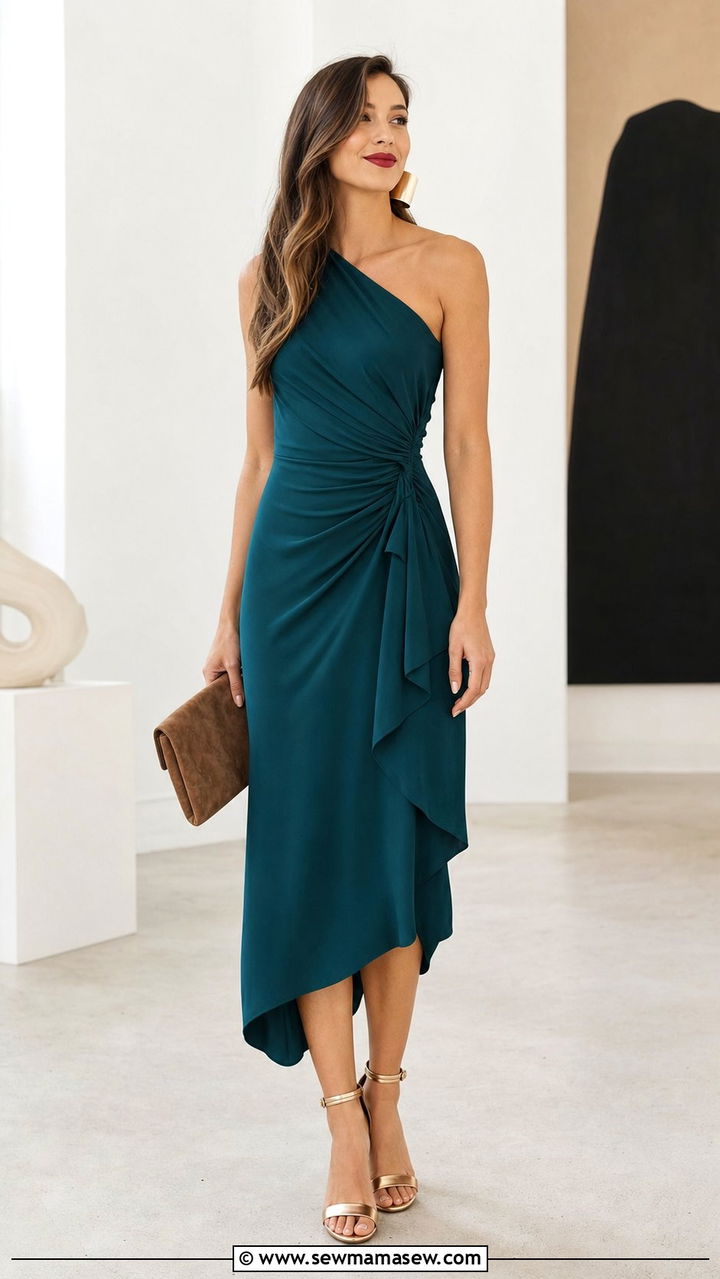 Asymmetric Hem Dress with Ankle Strap Sandals - 35 Boho wedding guest outfits