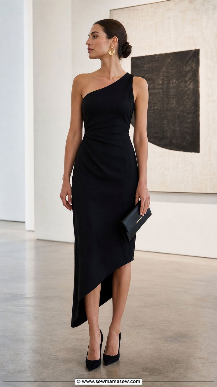 Asymmetric Midi Dress With Heels - 35 midi dress outfit ideas for women