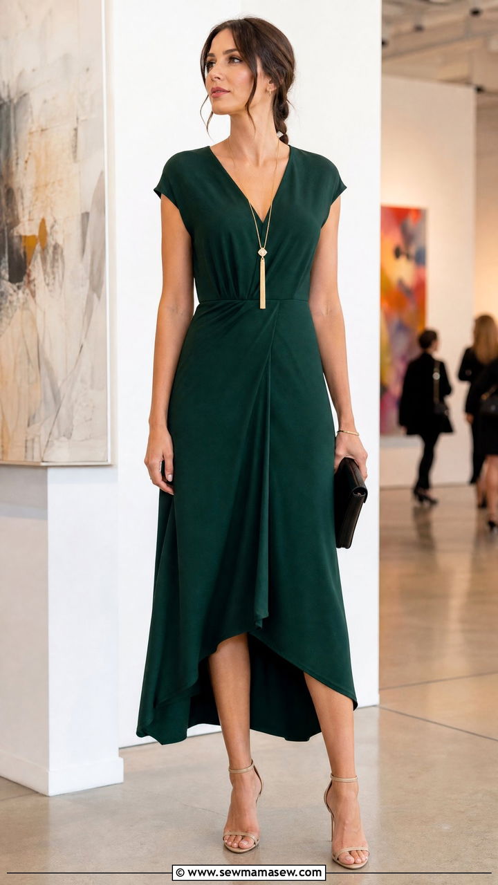 Asymmetric hem midi dress outfit for broad shoulders - 25 Outfits for broad shoulders