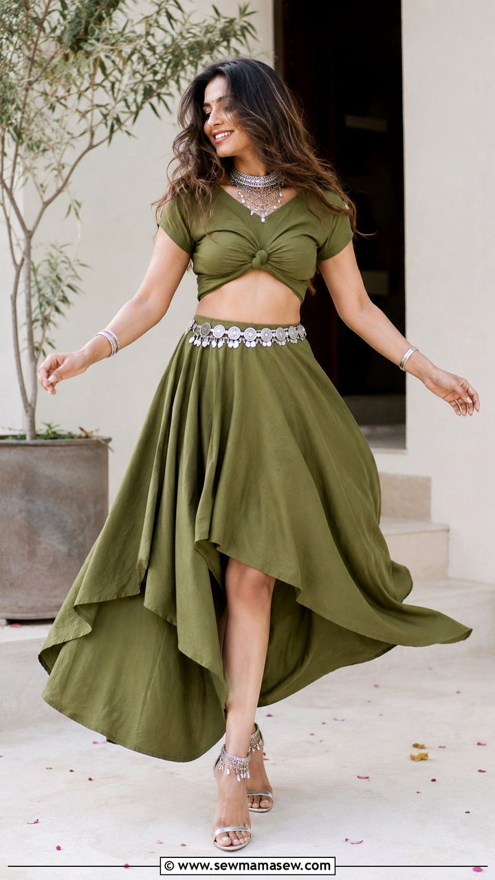 Asymmetric hem skirt with crop top - 30 Navratri outfit ideas