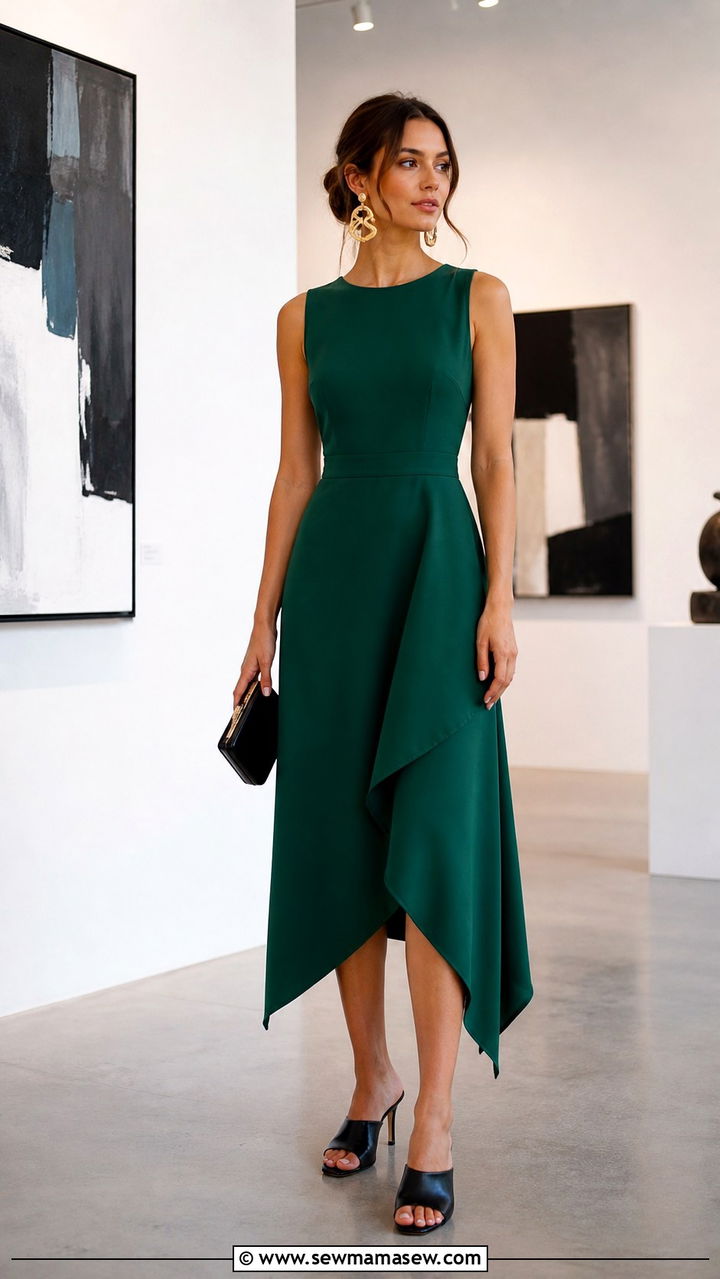 Asymmetrical Hem Dress With Statement Earrings - 40 summer dress outfit ideas