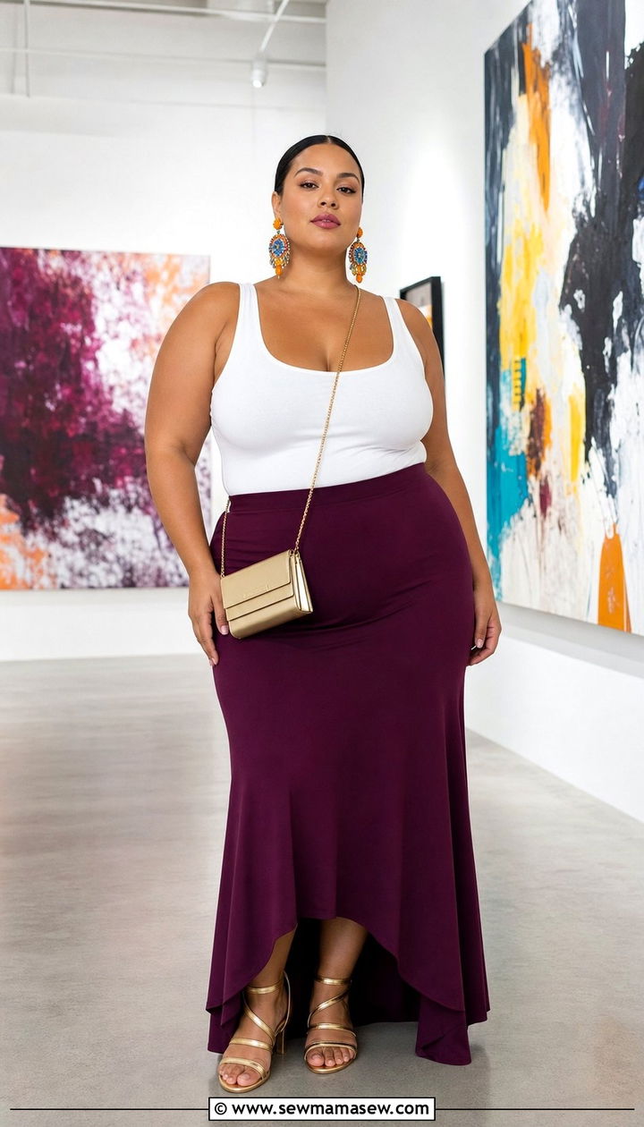 Asymmetrical Hem Maxi Skirt With Fitted Tank - 25 summer outfits for women with tummy