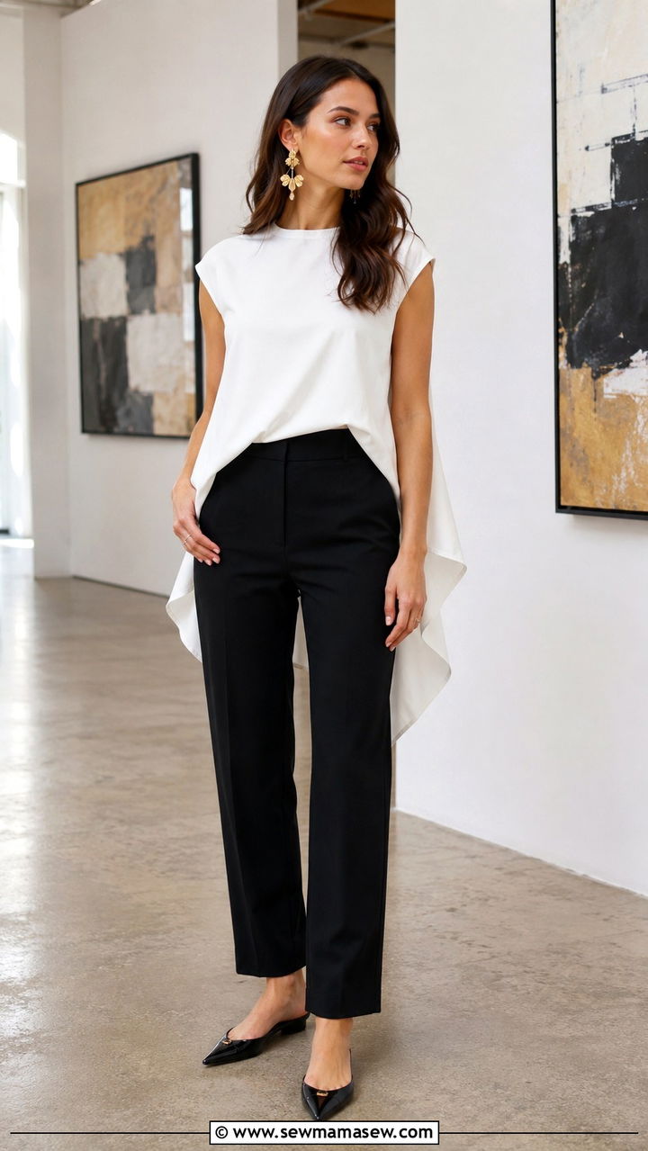 Asymmetrical Hem Top With Straight Leg Pants - 20 Outfit ideas to hide muffin top