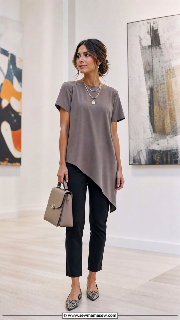Asymmetrical Hem Top with Slim Ankle Pants - 25 Outfits for no waist