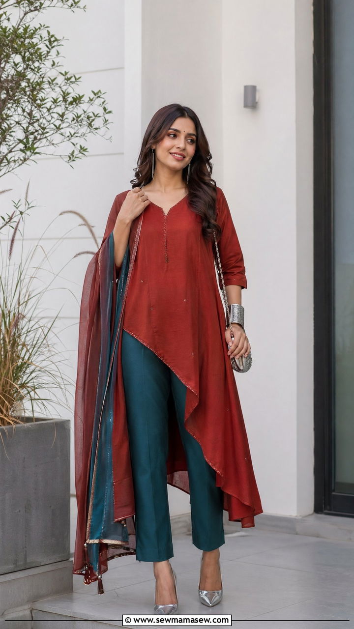 Asymmetrical Kurta With Trousers For Diwali - 35 Diwali outfit ideas for women
