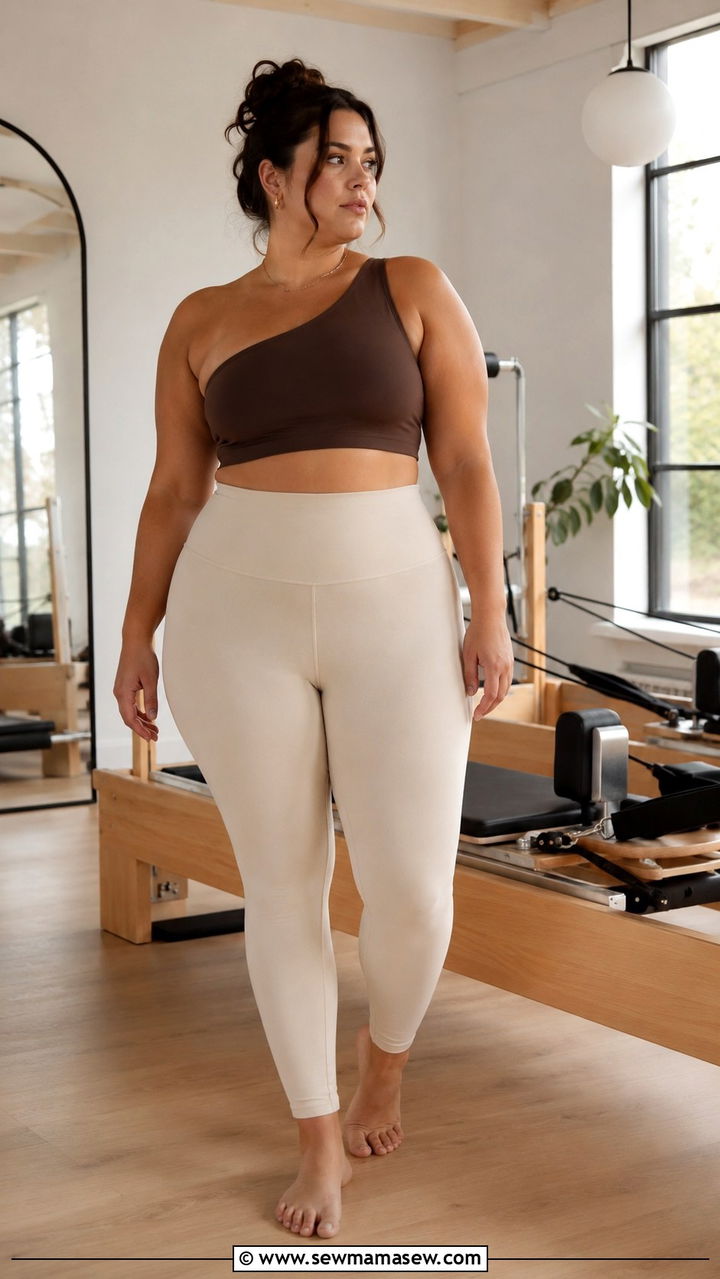 Asymmetrical Sports Top With Leggings - 30 Plus size pilates outfit ideas