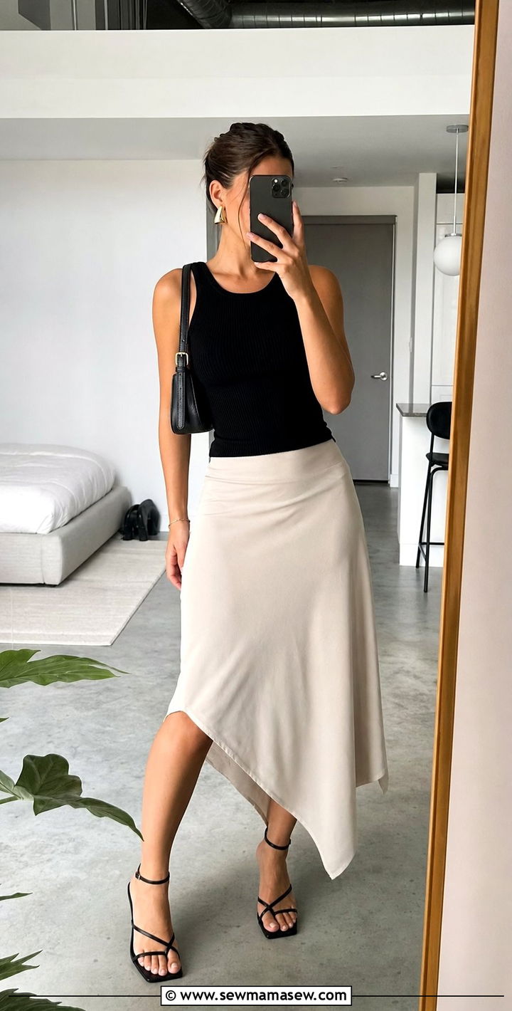 Asymmetrical skirt with fitted tank top outfit - 25 spring outfits 2026 women Pinterest