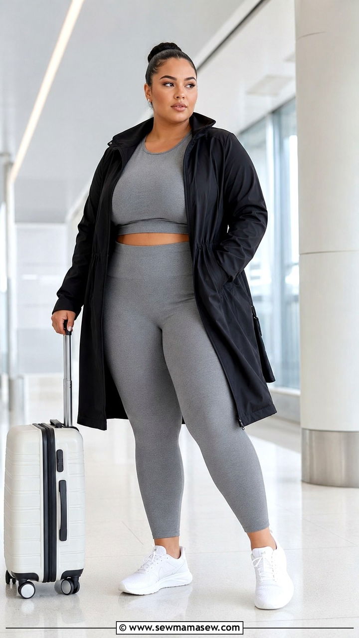 Athleisure Set with Longline Jacket - 30 Plus size travel outfit ideas