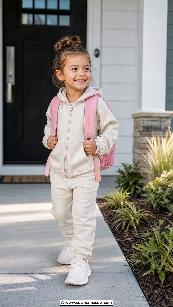 Athleisure Set with Zip Up Hoodie and Sport Sneakers - 25 First day of preschool outfit ideas