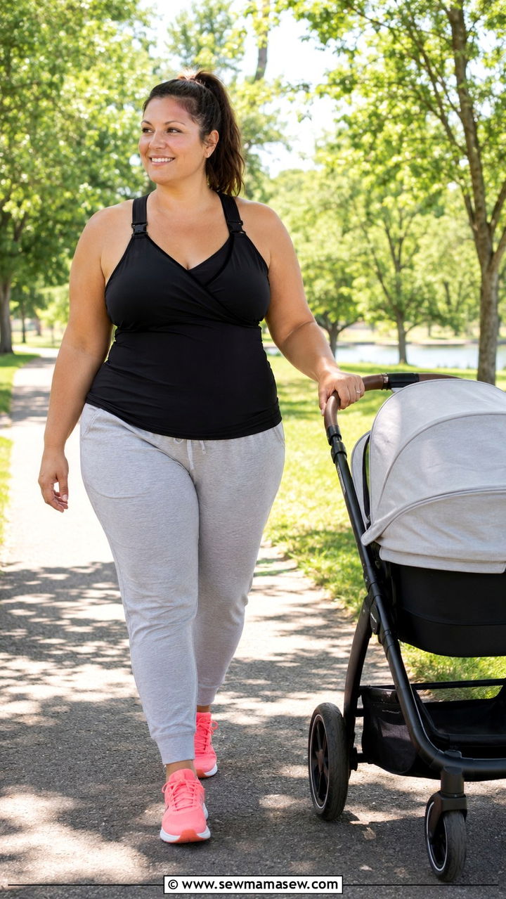 Athletic Nursing Tank with Lightweight Joggers and Trainers - 25 Plus size nursing outfit ideas