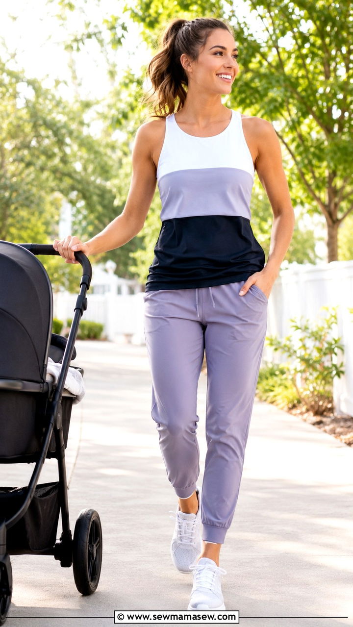 Athletic nursing tank and joggers postpartum outfit - 25 outfit ideas for postpartum women