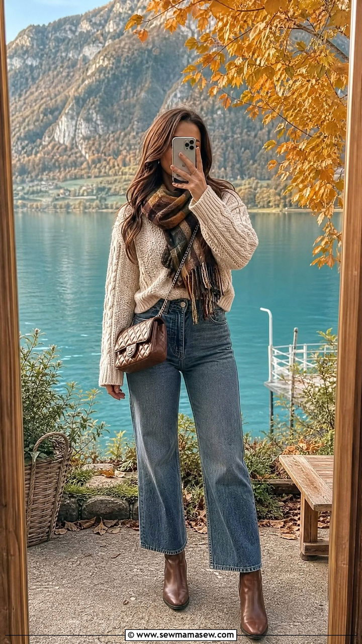 Autumn Iseltwald Outfit with Cable Knit Sweater and Ankle Boots - 25 Interlaken outfit ideas