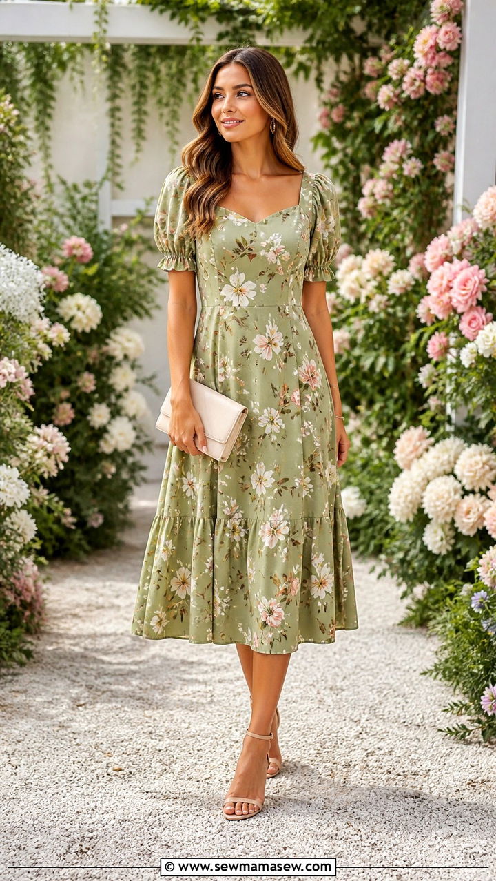 Avocado Green Floral Print Dress Outfit - 40 avocado green outfit ideas