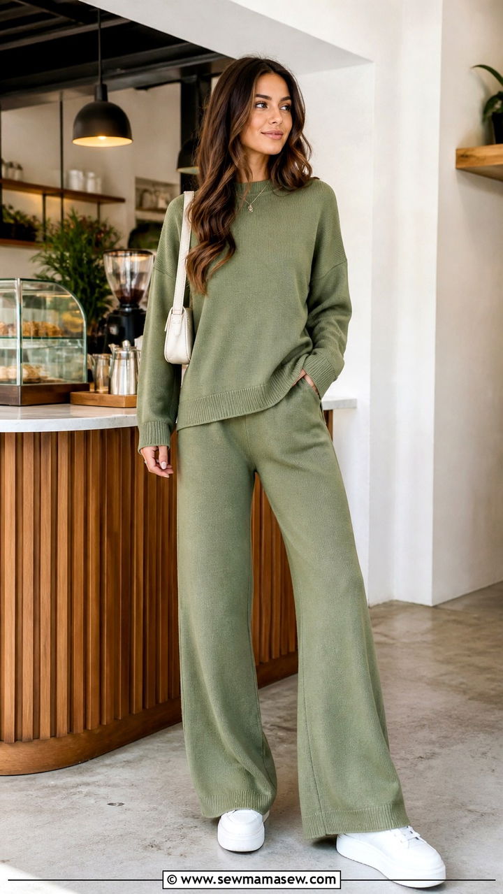 Avocado Green Matching Knit Two Piece Set - 40 avocado green outfit ideas