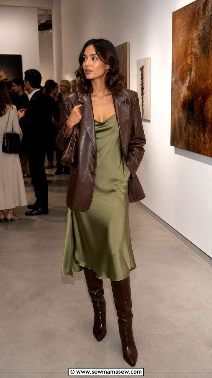 Avocado Green and Brown Leather Outfit - 40 avocado green outfit ideas