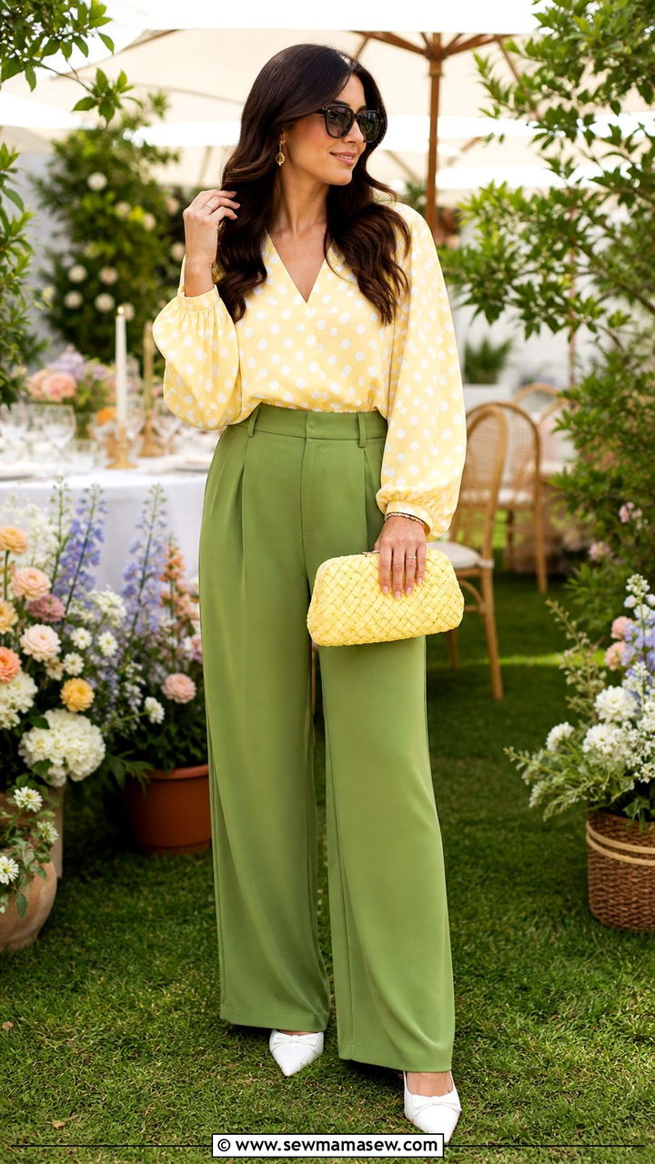 Avocado Green and Butter Yellow Polka Dot Outfit - 40 avocado green outfit ideas