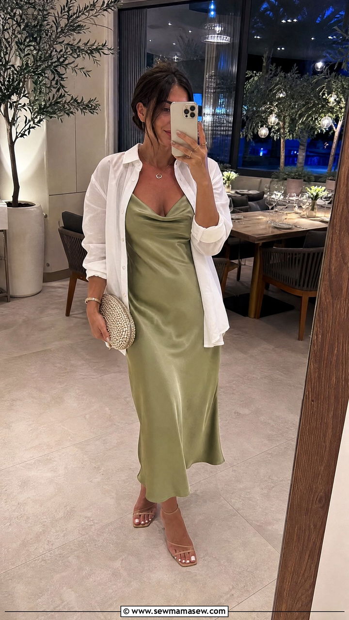 Avocado green slip dress outfit summer - 30 summer avocado green outfit ideas