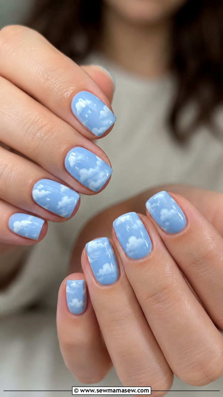Baby Blue Cloud Gel Nails - 50 gel polish