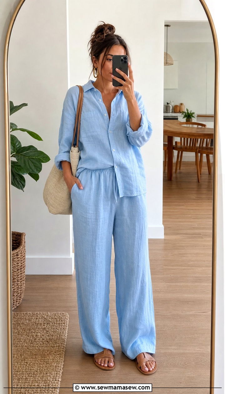 Baby Blue Linen Matching Set Outfit - 35 Blueberry milk outfits