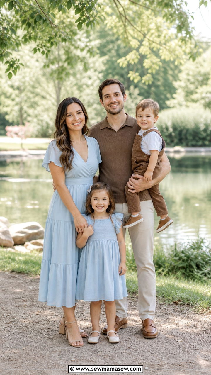 Baby Blue and Soft Brown - 40 Spring family photo outfits