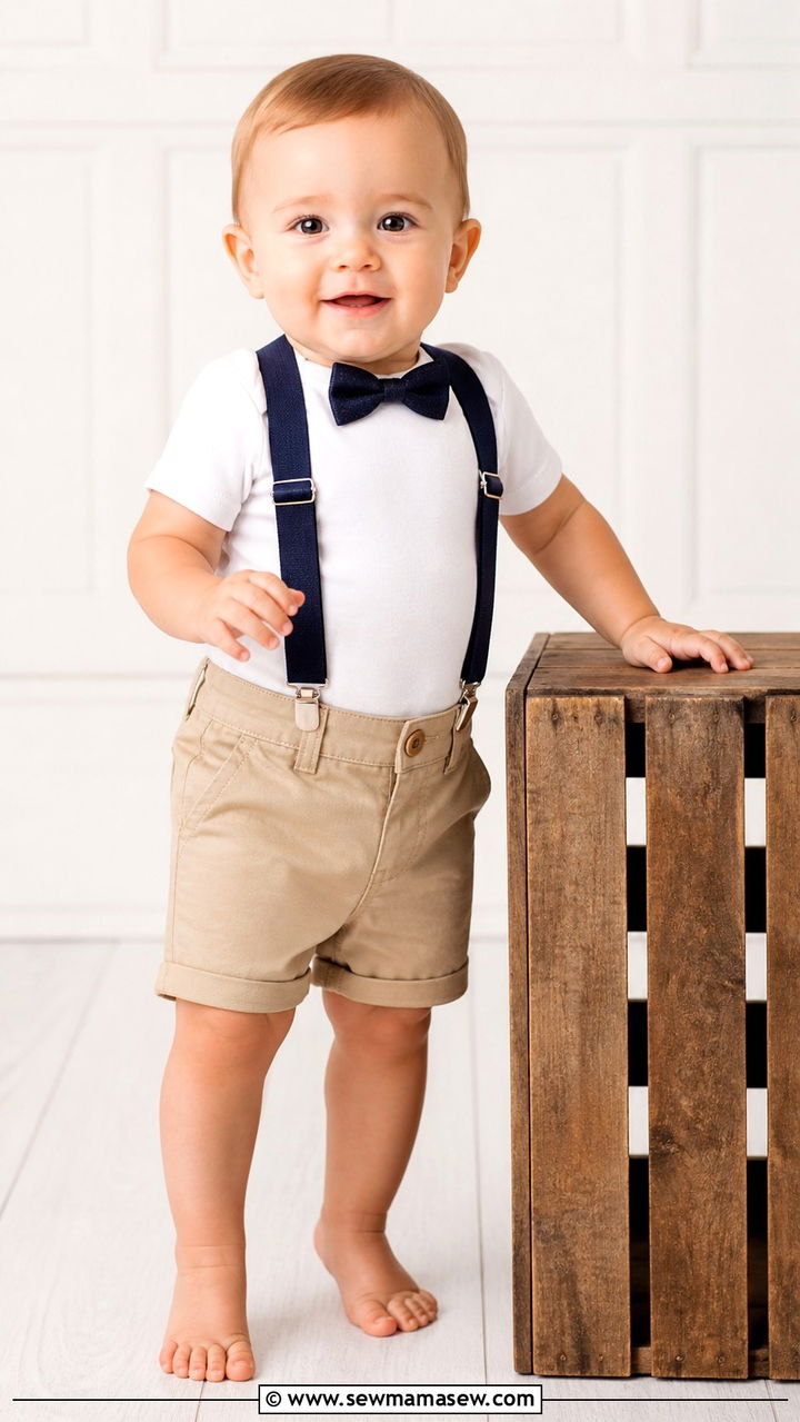 Baby Boy Suspenders Bow Tie Photo Outfit - 20 1 year photo outfit ideas