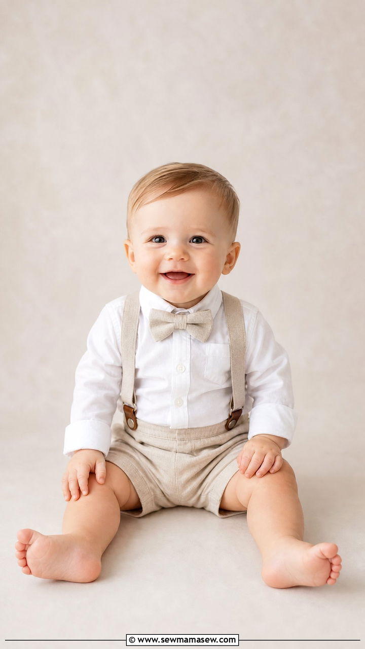Baby Boy Suspenders and Shorts with Bow Tie Outfit - 30 Kids family photo outfits