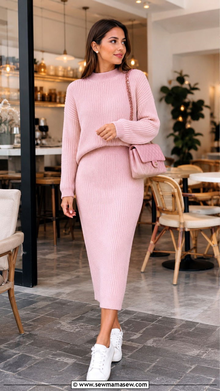 Baby Pink Knit Set Outfit - 30 Monochromatic pink outfits