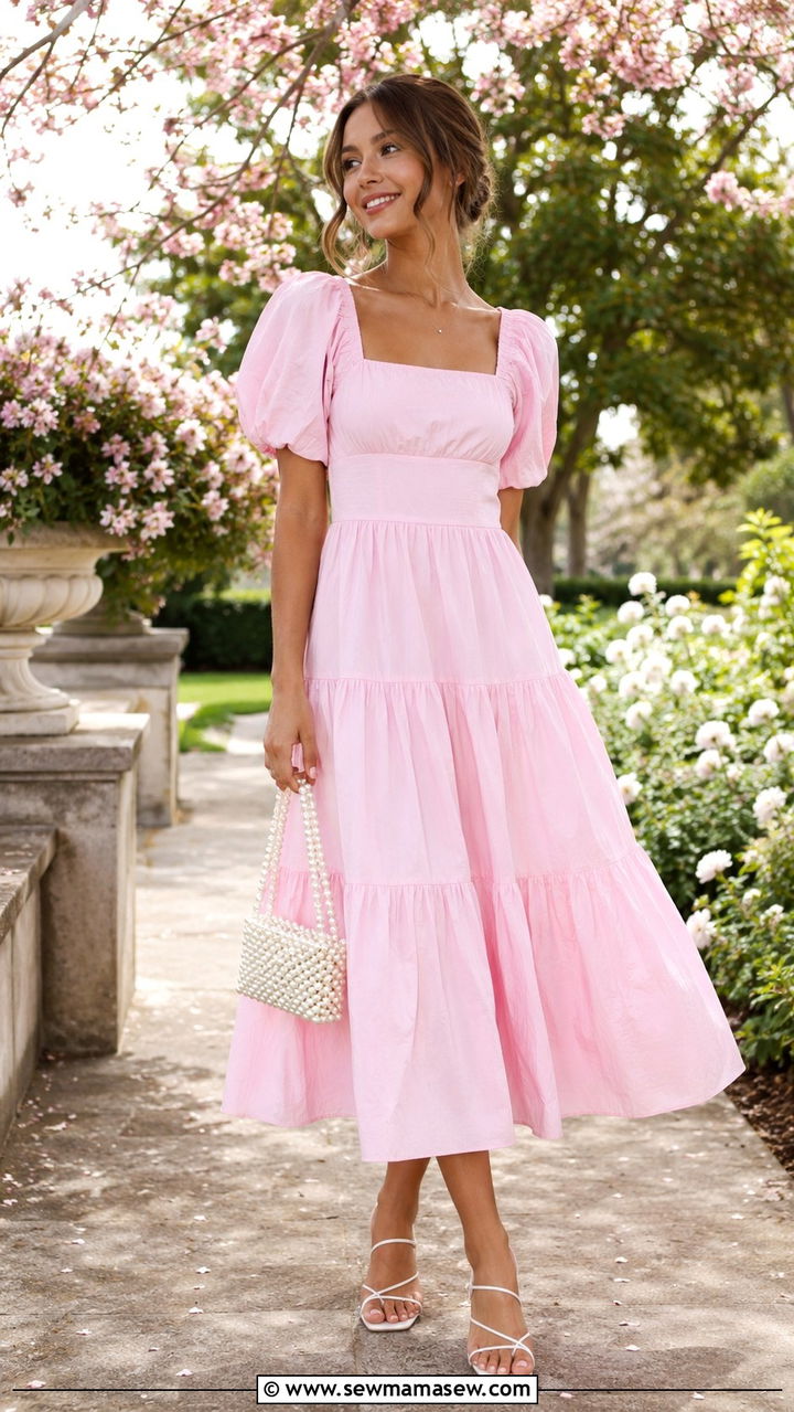Baby Pink Midi Dress Spring Outfit - 30 spring summer 2026 outfits for women