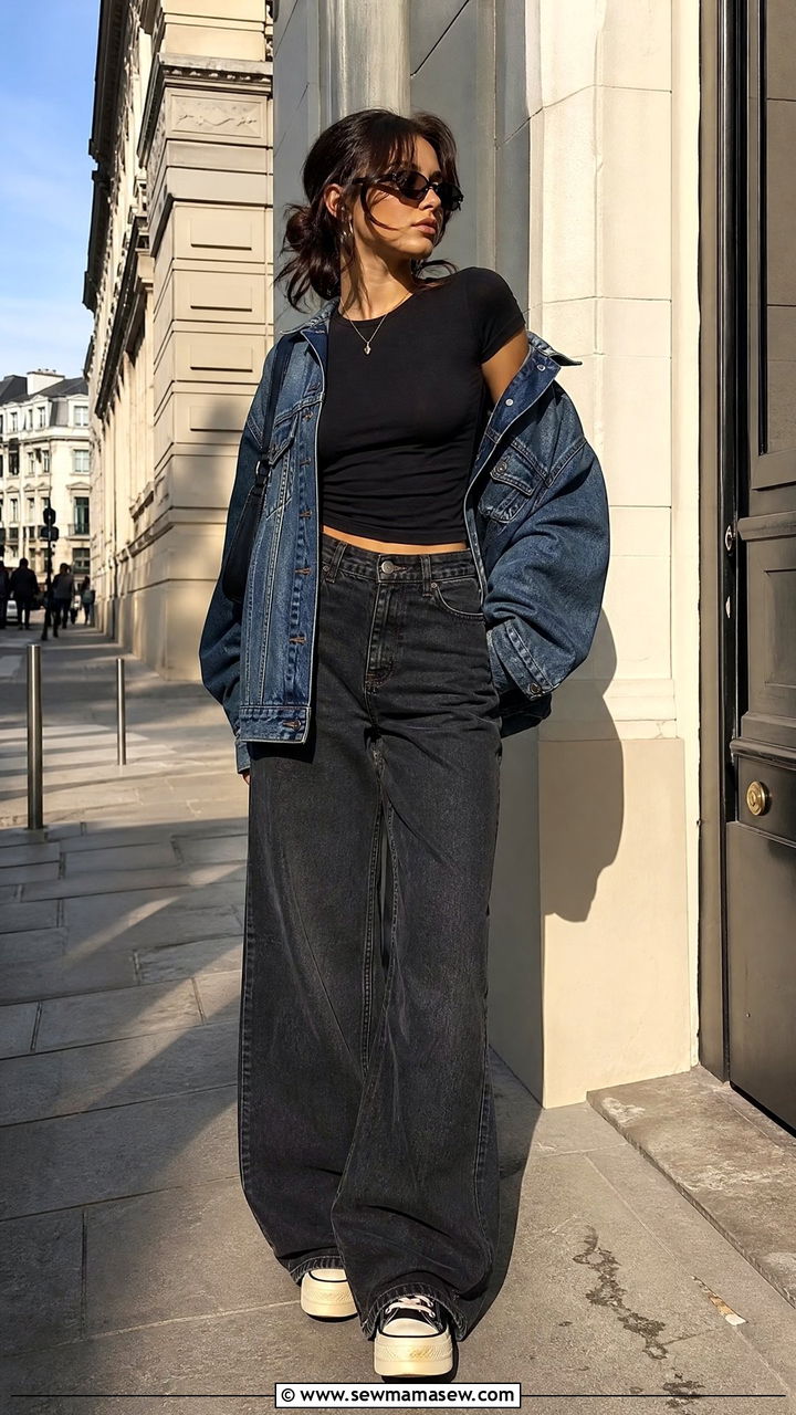 Baby Tee With High Waisted Wide Leg Jeans - 25 classy grunge outfit ideas