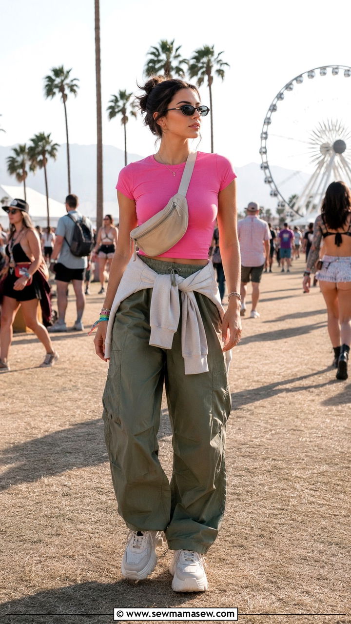 Baby Tee With Low Rise Cargo Pants And Platform Sneakers - 20 Coachella weekend 2 outfit ideas 2026
