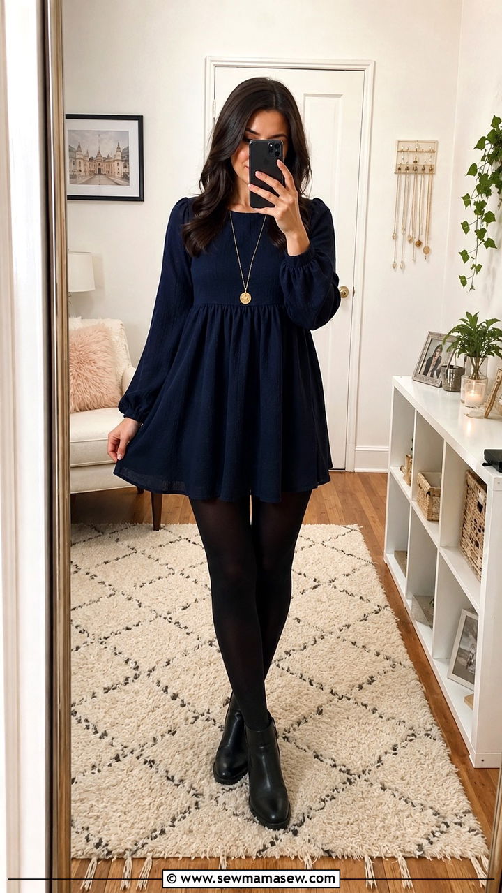 Babydoll Dress with Ankle Boots - 25 Outfits to hide belly fat