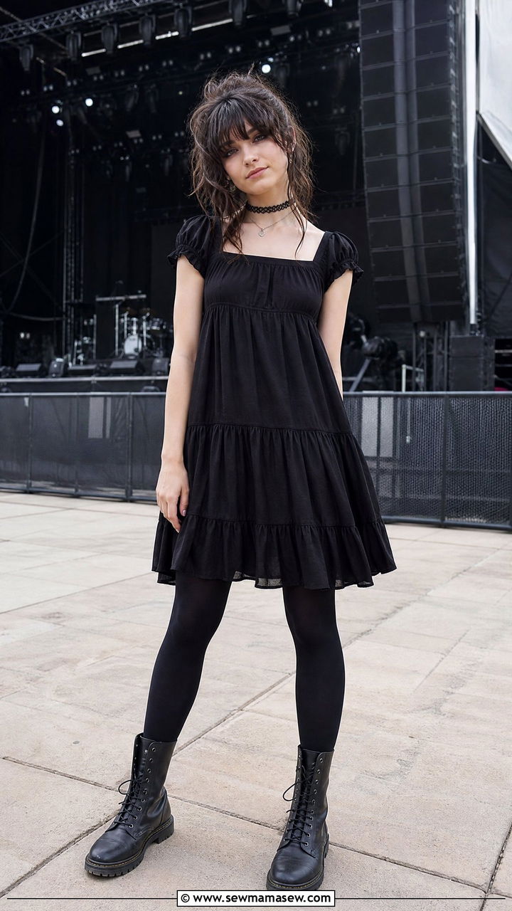 Babydoll Dress with Fishnet Tights and Combat Boots - 35 grunge outfit ideas for women