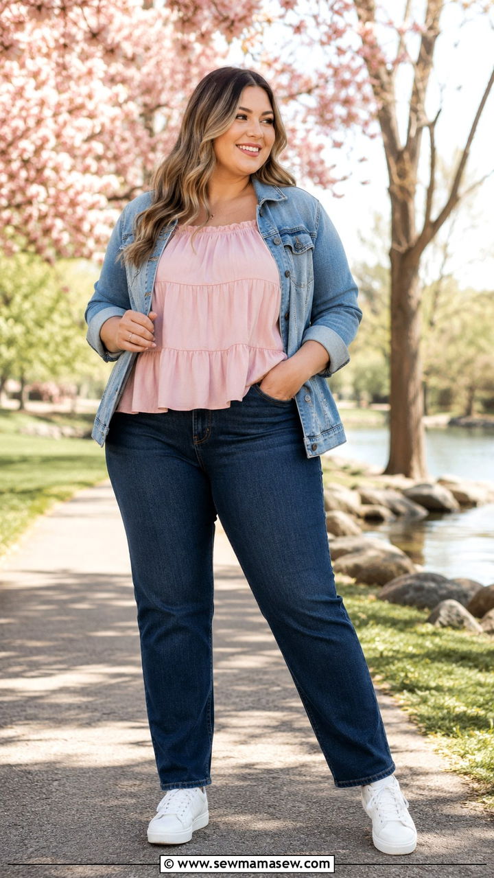Babydoll Top with Straight Leg Jeans - 20 Outfit ideas for apron belly