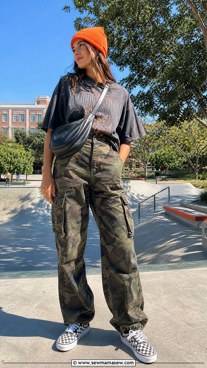 Baggy Cargo Pants And Oversized Band Tee Skater Style - 25 Fashion for college sophomore