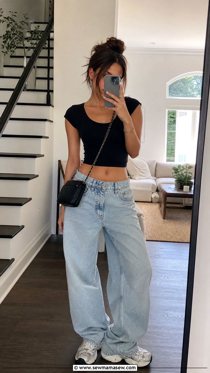 Baggy Jeans And Crop Top Street Style - 25 jeans outfits aesthetic