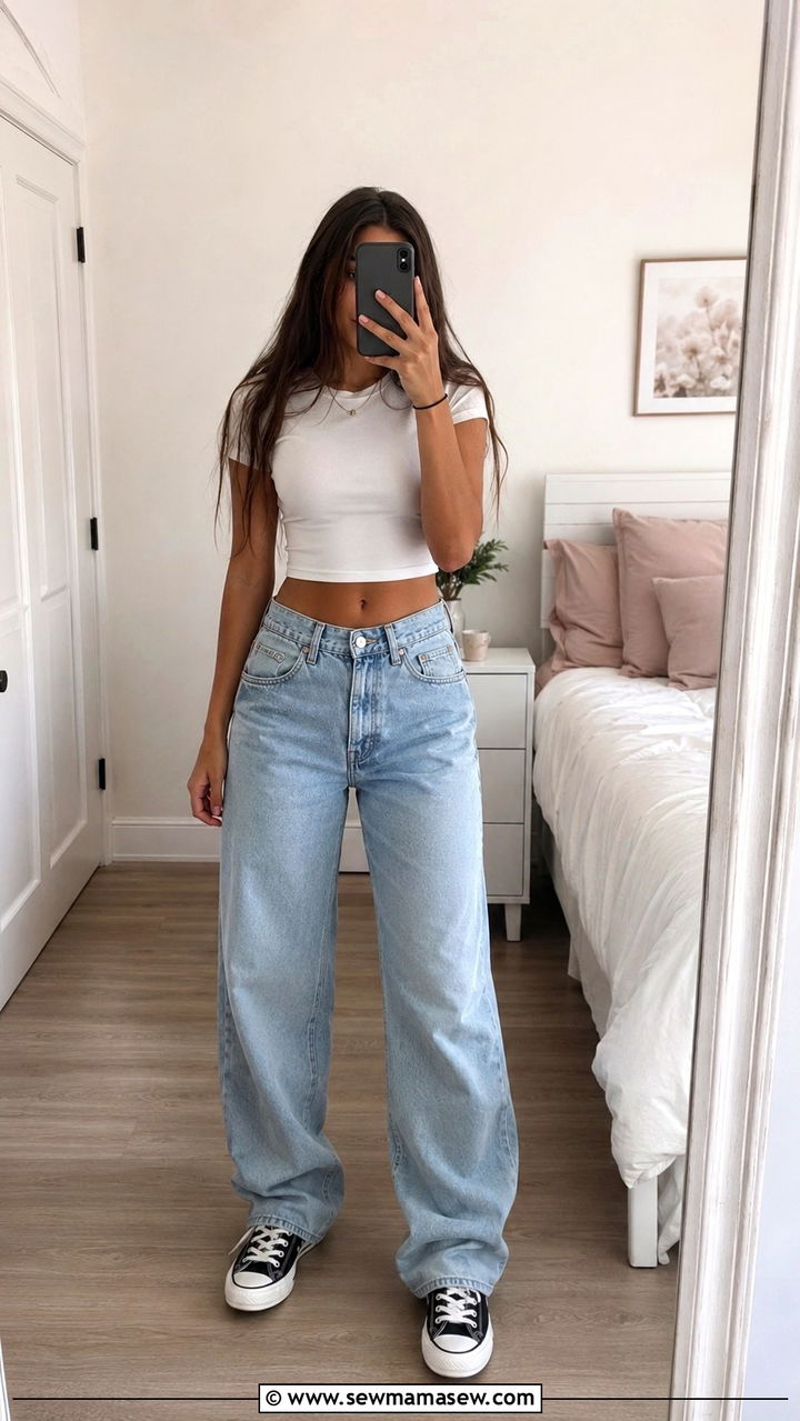Baggy Jeans With a Fitted Baby Tee and Converse - 30 Trendy outfits for 15 year olds