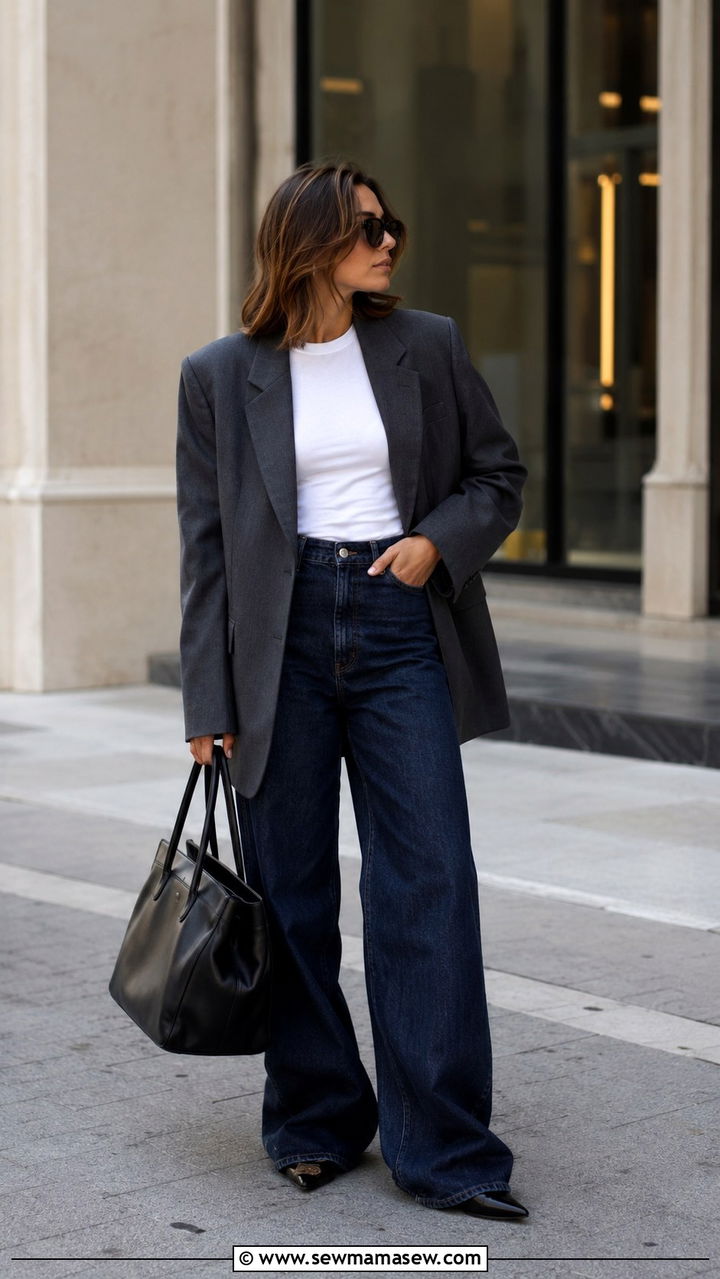 Baggy Jeans and Structured Blazer Outfit - 30 Office outfits with jeans