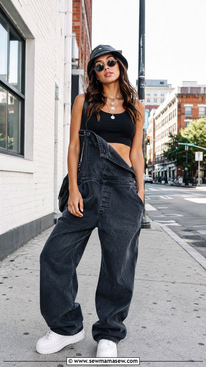 Baggy Overalls With One Strap Dropped - 30 casual 90s outfits