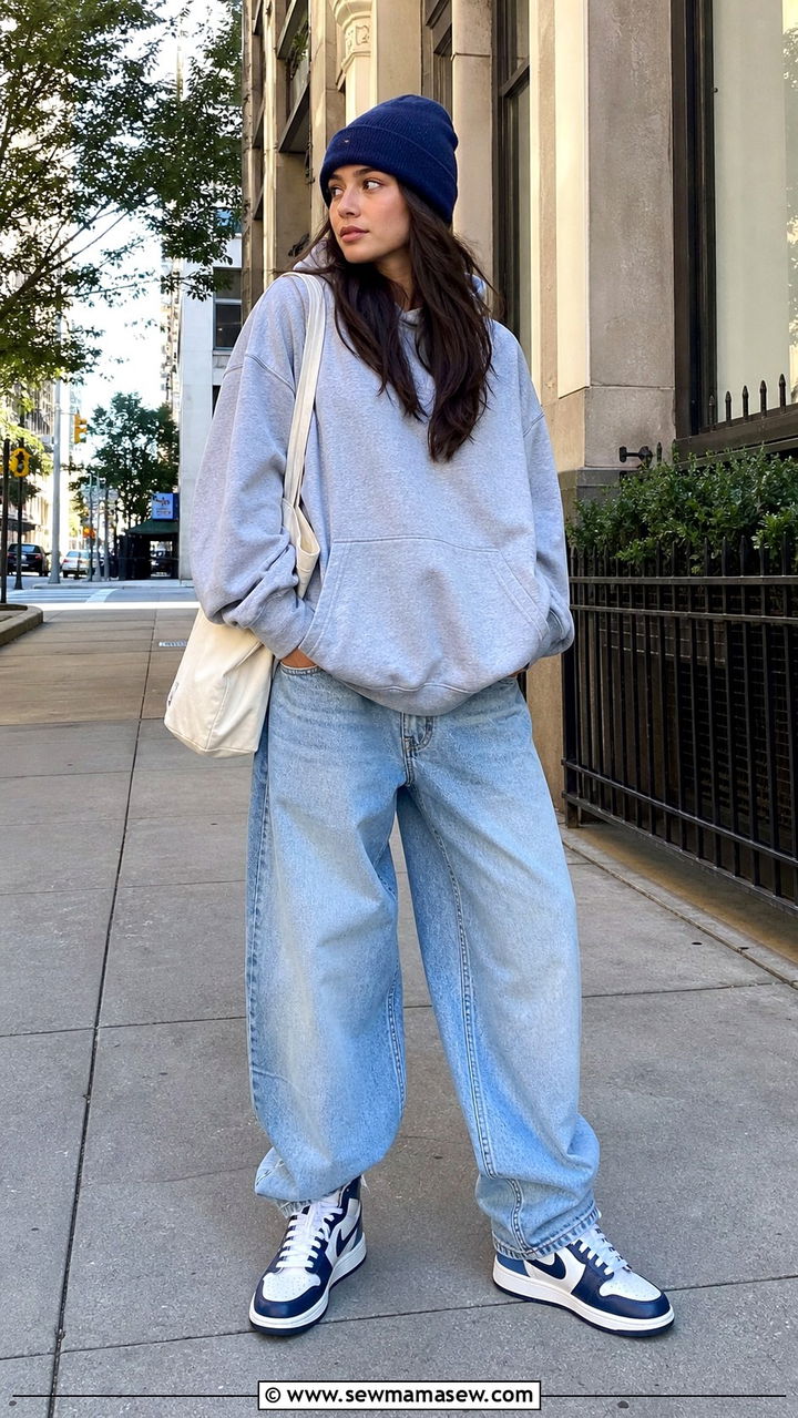 Baggy jeans with hoodie and high top sneakers - 40 jeans outfits