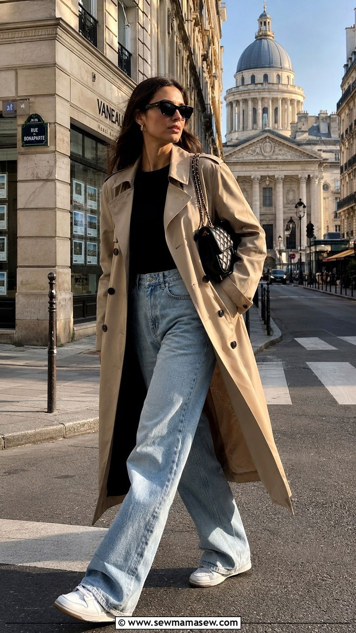 Baggy jeans with trench coat outfit - 30 Tall women jeans outfit ideas