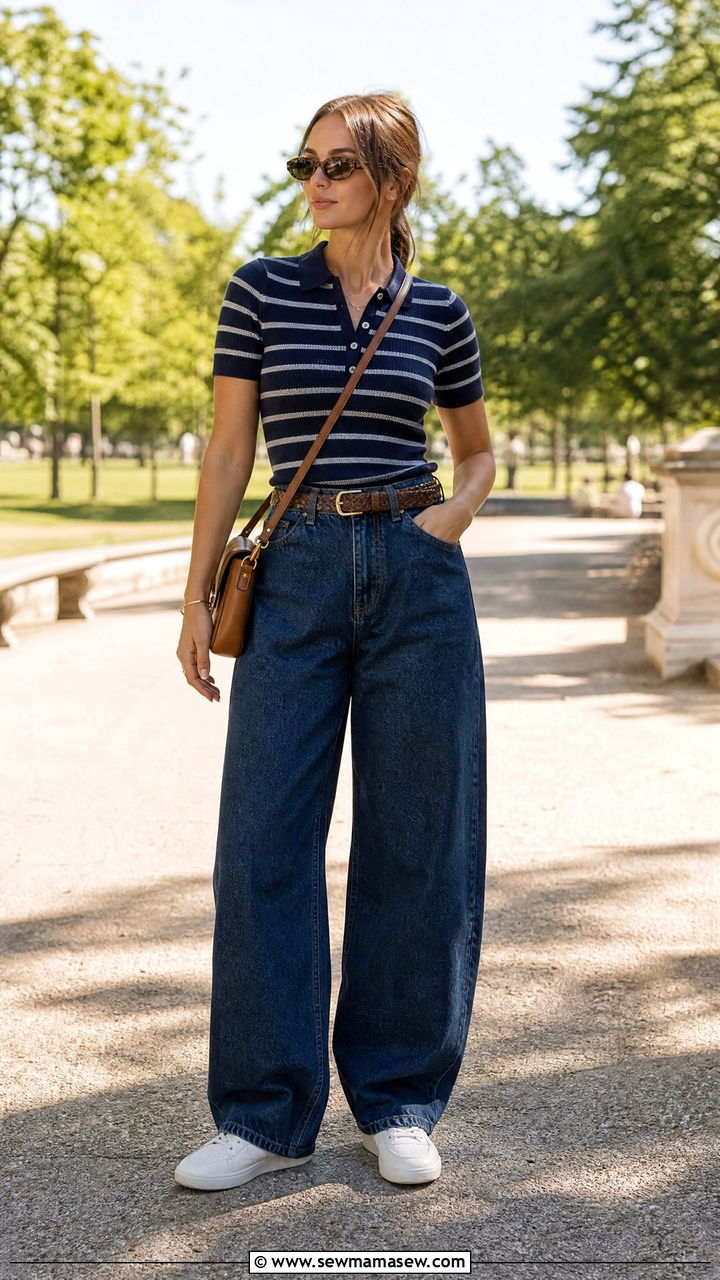 Baggy jeans with white sneakers and a polo shirt - 25 Baggy jeans outfit ideas with white sneakers