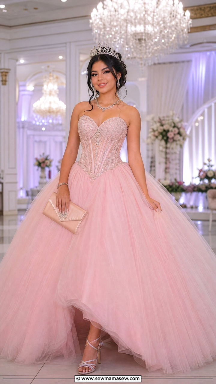 Ball gown quinceanera dress with tiara - 25 Quinceanera outfit ideas