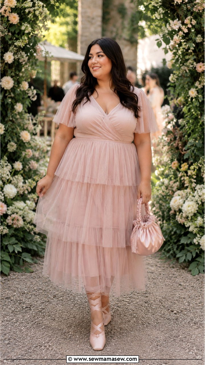 Ballerina Inspired Dress With Wraparound Flats - 30 Plus size outfit ideas for wedding guest