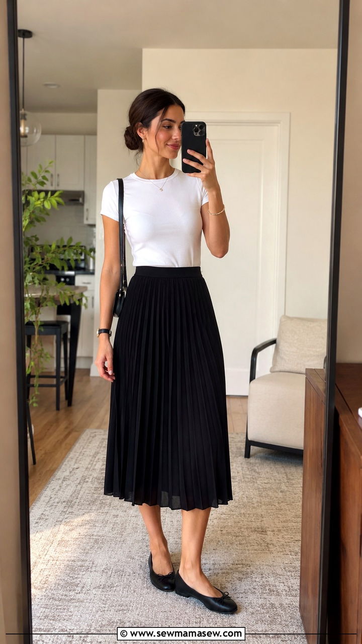 Ballet Flats With Midi Skirt and Fitted Tee - 30 How to style ballet flats