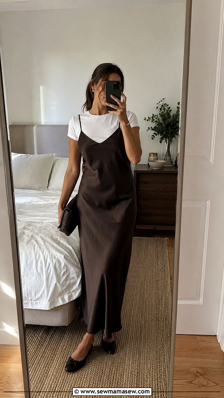 Ballet Flats With Slip Dress and Tee Underneath - 30 How to style ballet flats