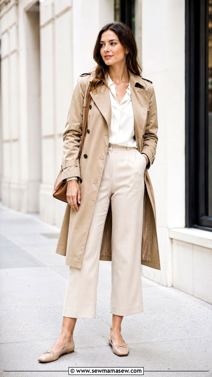 Ballet Flats With Trench Coat and Cropped Trousers - 30 How to style ballet flats