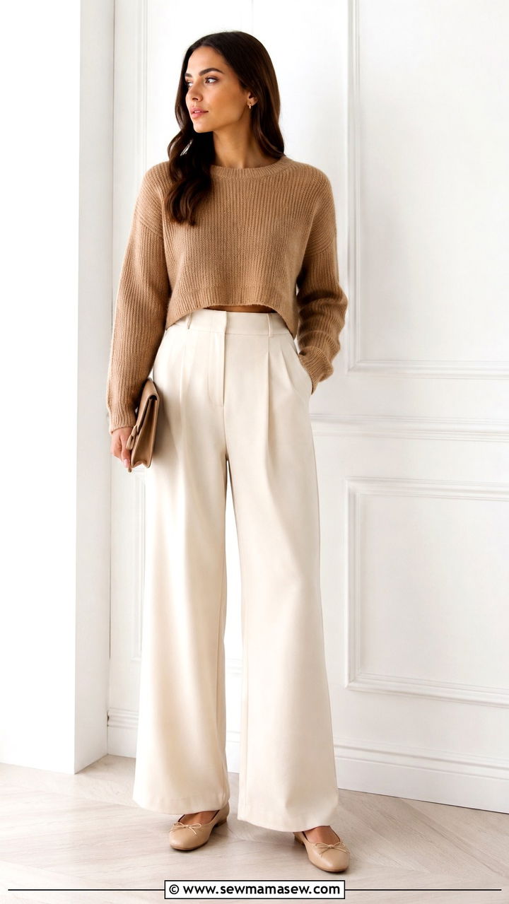 Ballet Flats With Wide Leg Trousers and Cropped Sweater - 30 How to style ballet flats