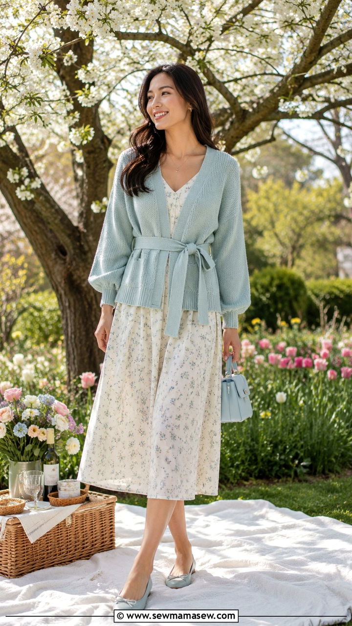 Ballet Flats with a Cardigan and Midi Dress - 30 How to style ballet flats in spring