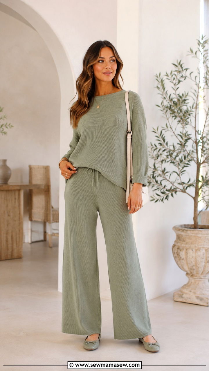 Ballet Flats with a Matching Knit Set - 30 How to style ballet flats in spring