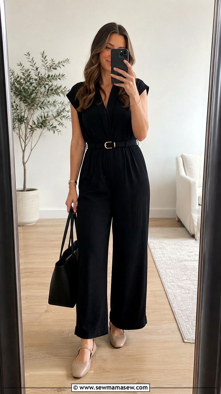 Ballet Flats with a Relaxed Jumpsuit - 30 How to style ballet flats in spring